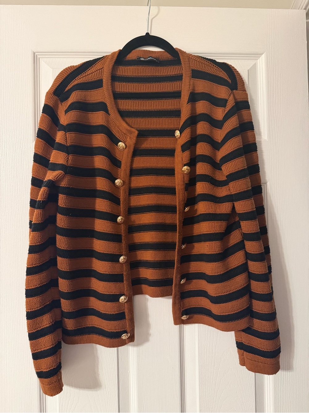 PrettyGarden Brown & Black Striped Gold Button Cardigan Size L